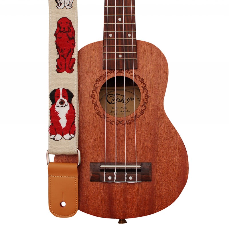 MUSIC FIRST Original Design â€œMR DOGâ€ Soft Canvas & Genuine Leather Ukulele Strap Ukulele Shoulder Strap - Image 1
